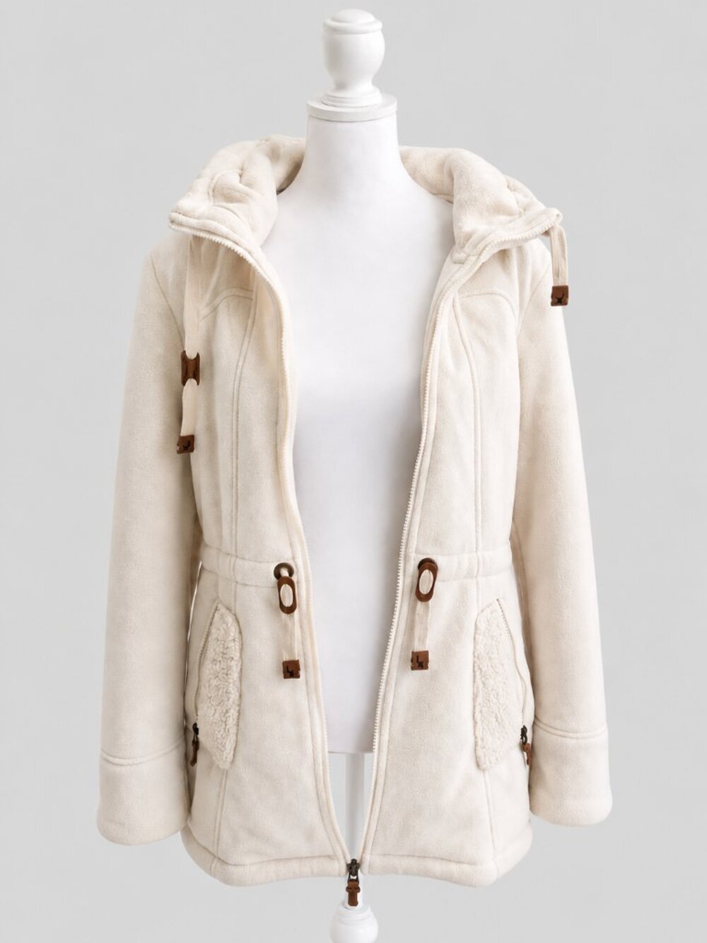 Koolaburra by UGG Ivory Hooded Fleece Coat Women's Small Sherpa Jacket